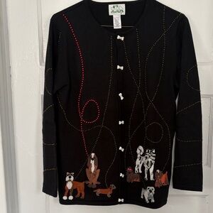 Quacker Factory Black Cardigan with Dog Embroidery